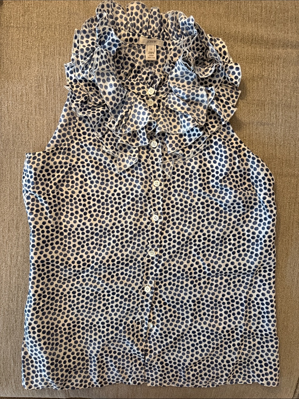 J. Crew White Sleeveless Polka Dot Ruffle Collar Camisole